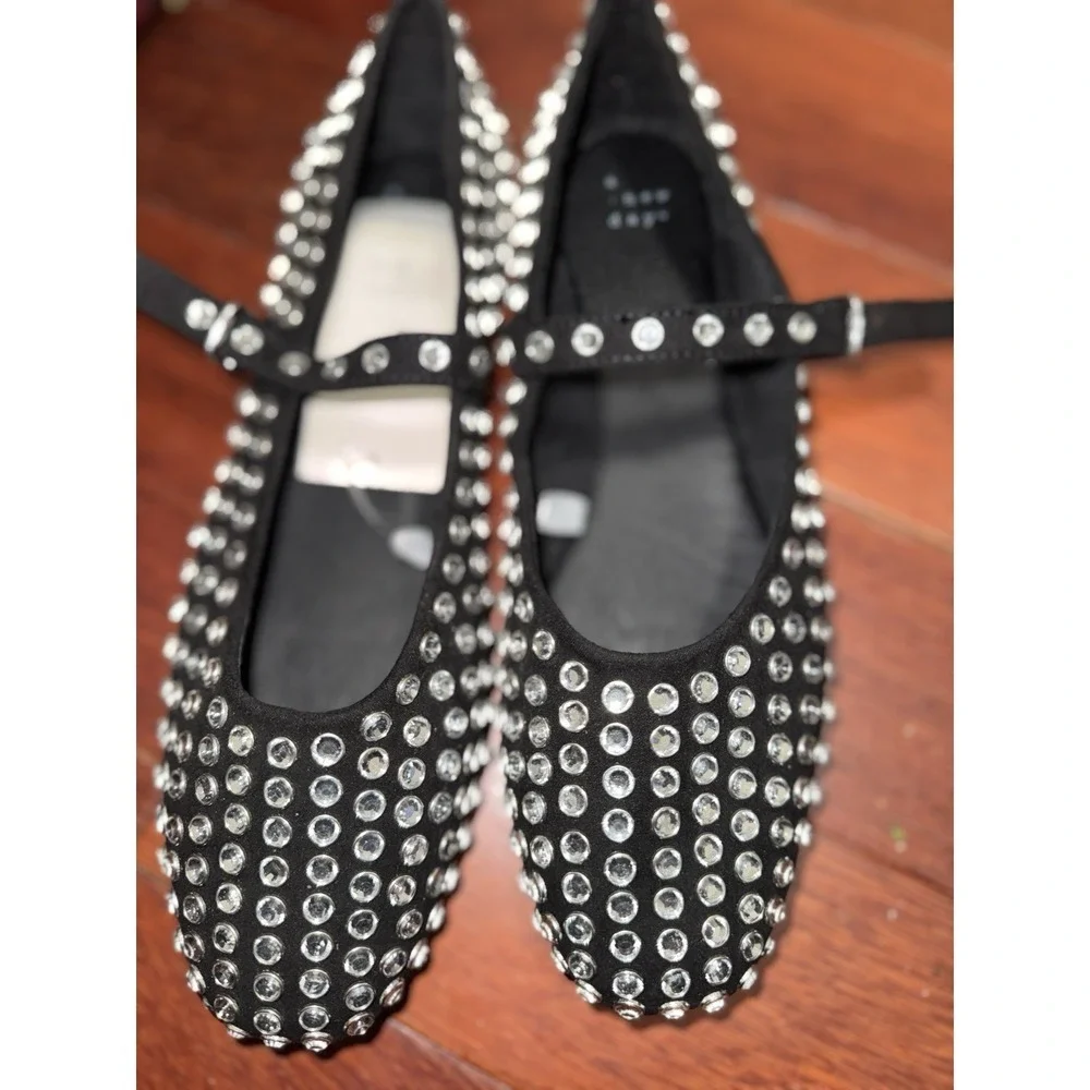 Women's Issa Rhinestone Mary Jane Ballet Flats - A New Day™ Black 9.5
